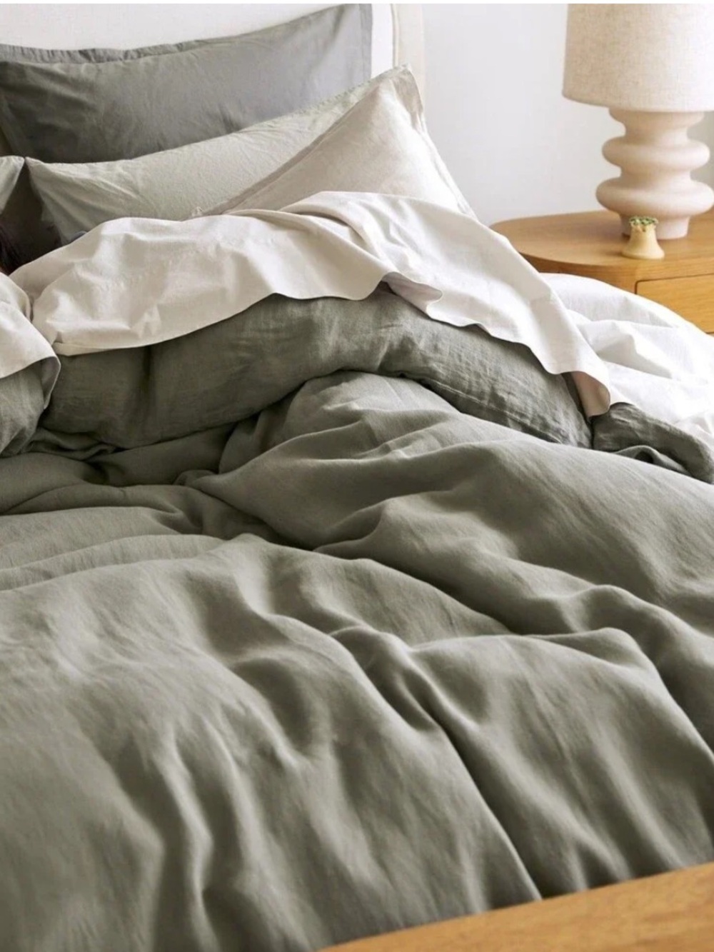Parachute Twin XL 100% Linen Duvet Cover Button Closure in Moss (Sage Green)